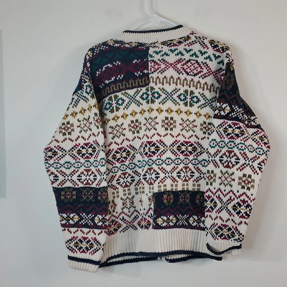 Vintage Hunt Club Womens Heavy Knit Mixed Print Grandpa Sweater Size Lg Cotton - Picture 9 of 14